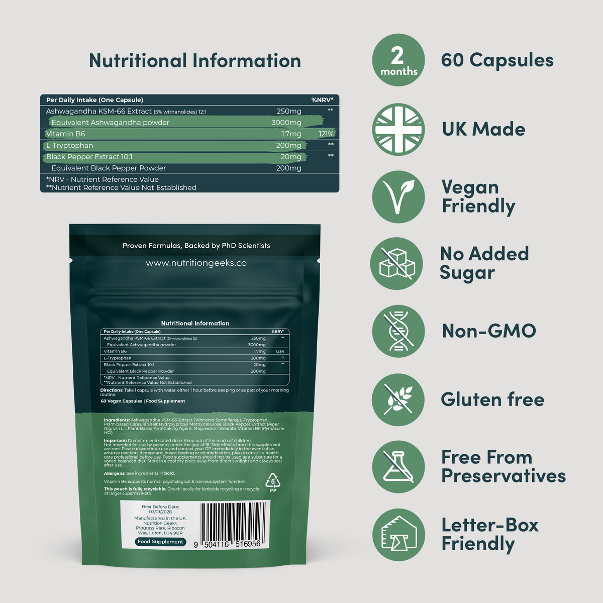 Ashwagandha Calm+ KSM-66 3000mg | 2 Month Supply - Nutrition Geeks